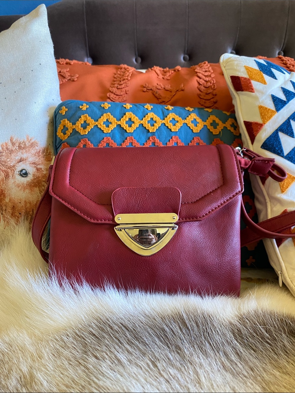 Vintage Hush Puppies Red Leather Crossbody Bag